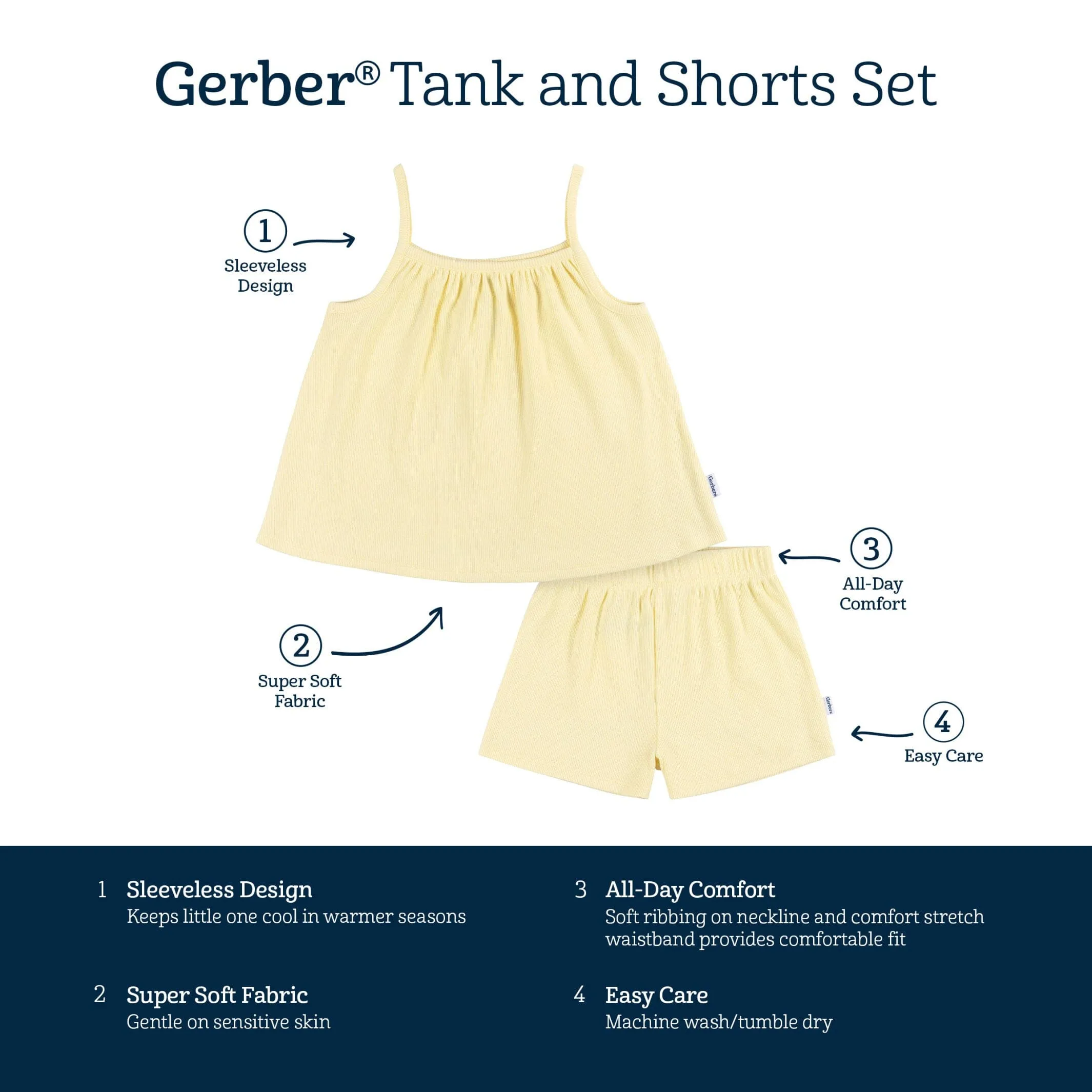 2-Piece Infant and Toddler Girls Yellow Tank Top & Shorts Set