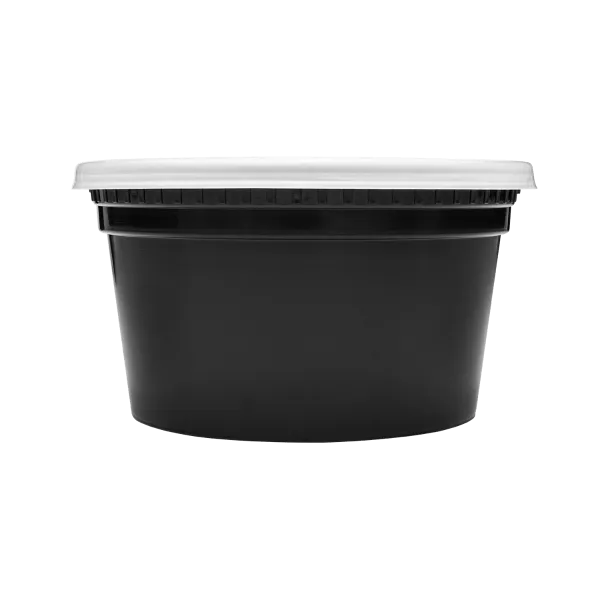 [240 sets] 12 oz Deli Containers with Lids | Injection Molded PP | Black