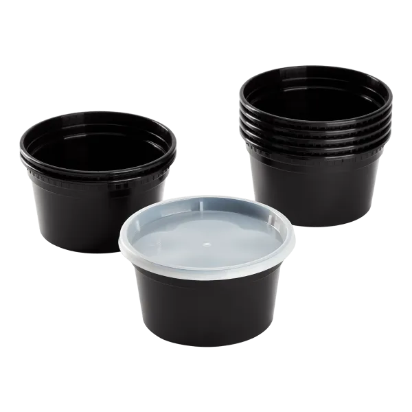 [240 sets] 12 oz Deli Containers with Lids | Injection Molded PP | Black