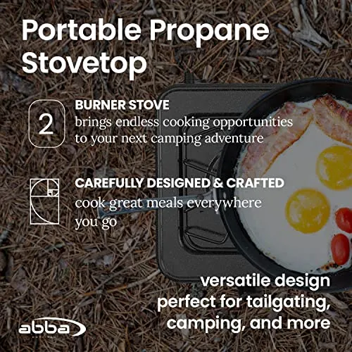 ABBA Double Burner Portable Propane StoveTop - Lightweight Alloy Steel