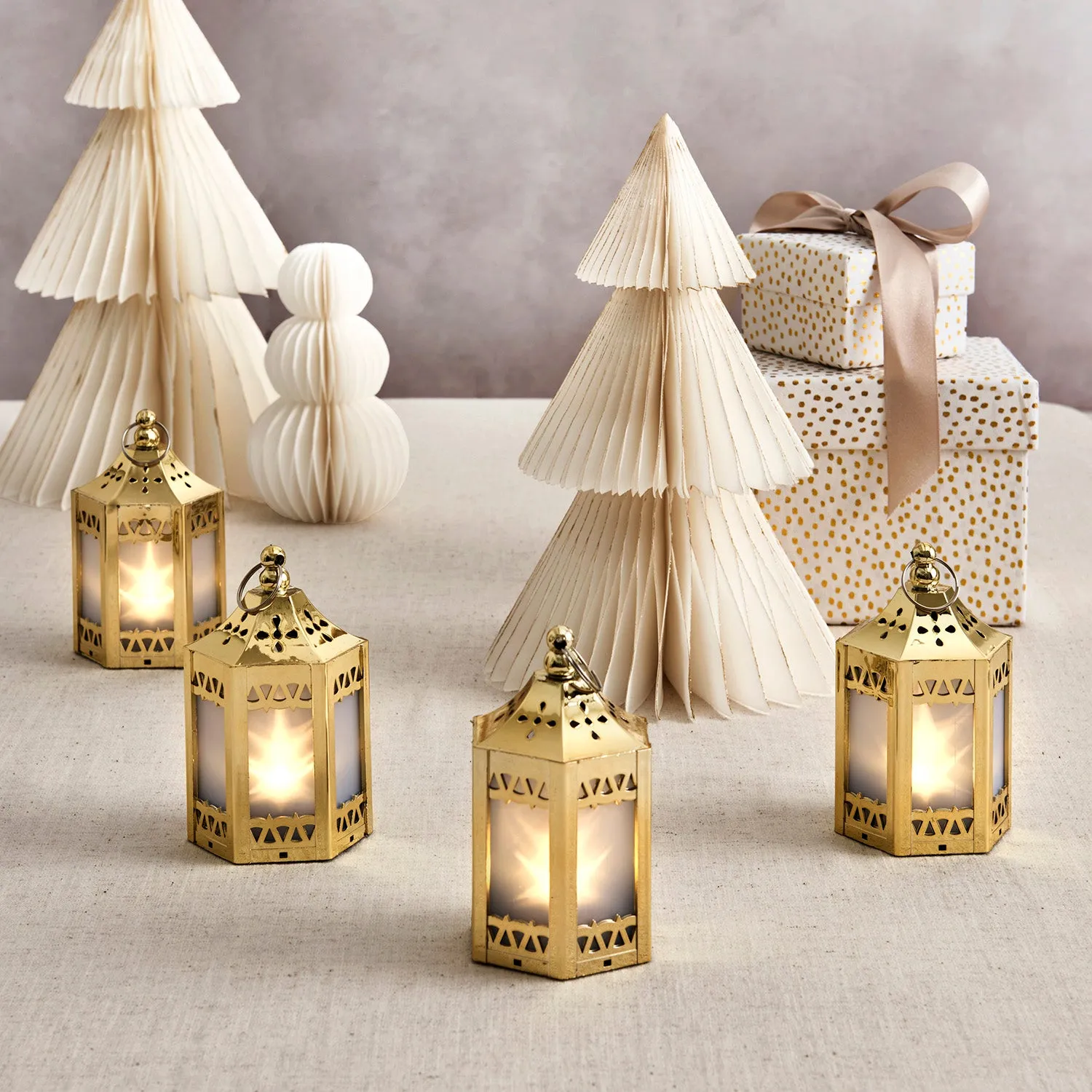 Anthea Gold Mini Holographic Stars Lanterns, Set of 6