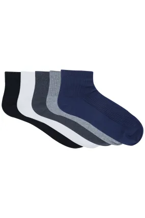 Balenzia Men's Cotton Ankle Socks-(Pack of 5 Pairs/1U)- (Black,Navy,D.Grey,L.Grey,White)