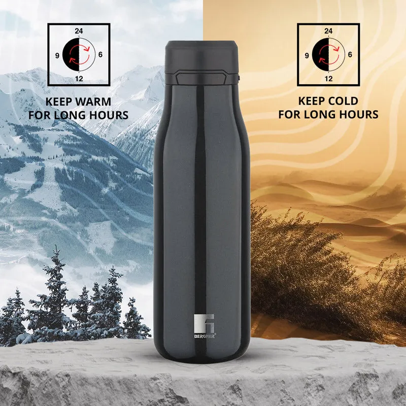 Bergner Walking Liquid Luxe Thermosteel Hot And Cold Flask (Black) - 500 ML