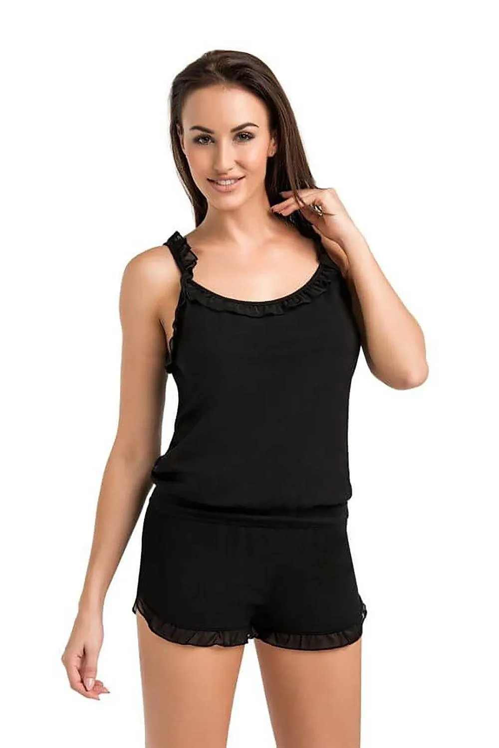 Comfortable Black Viscose Frill Hem Summer Shorts