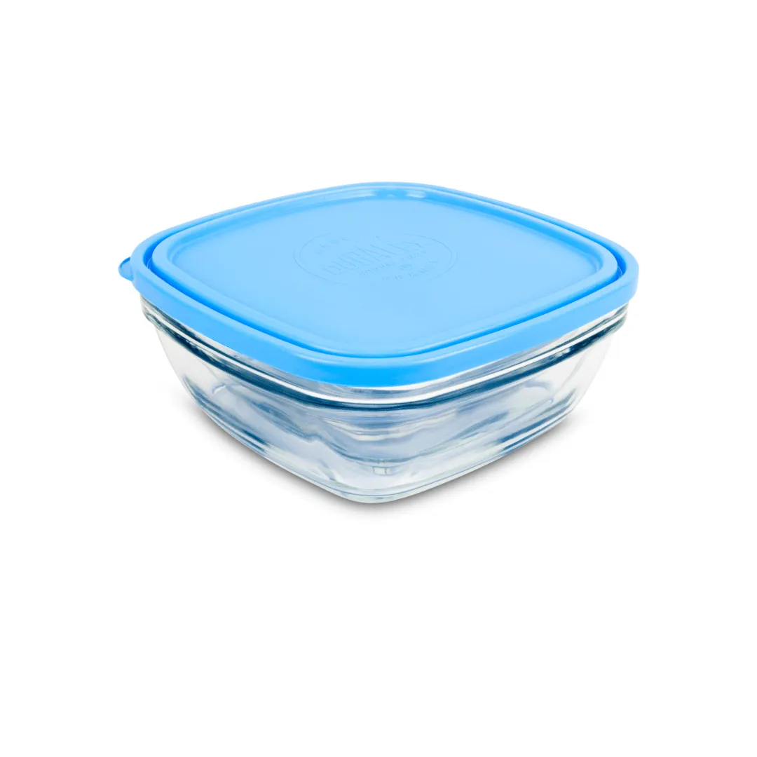 Duralex Lys Carre Clear Bowl Storage Container with Lid 20 cm - Blue