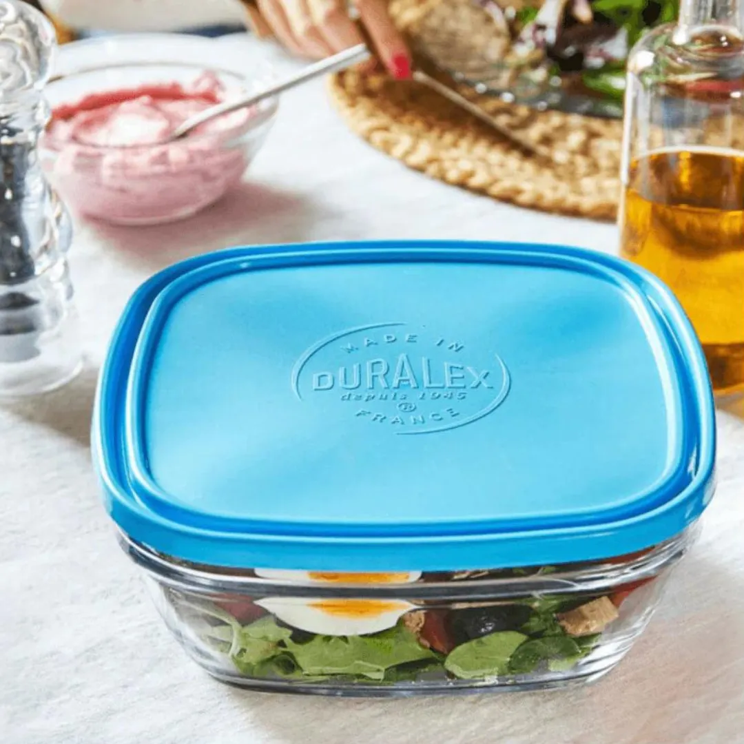 Duralex Lys Carre Clear Bowl Storage Container with Lid 20 cm - Blue