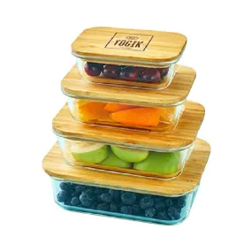 Food Storage Containers | Set of 4 Glass with Insulated Bamboo Covers