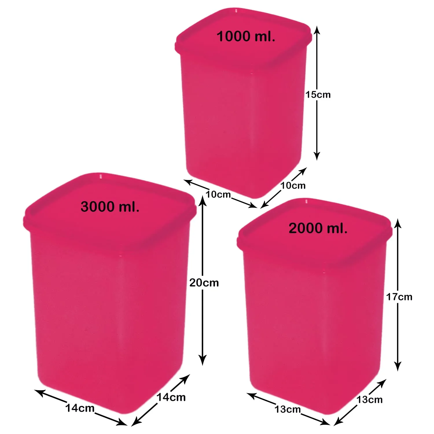 Heart Home Multiuses BPA Free Leak Proof, Dishwasher/Freezer Safe Plastic Storage Container with Lid, 3000ml, 2000ml & 1000ml, Set of 6 (Pink)-50HH01726