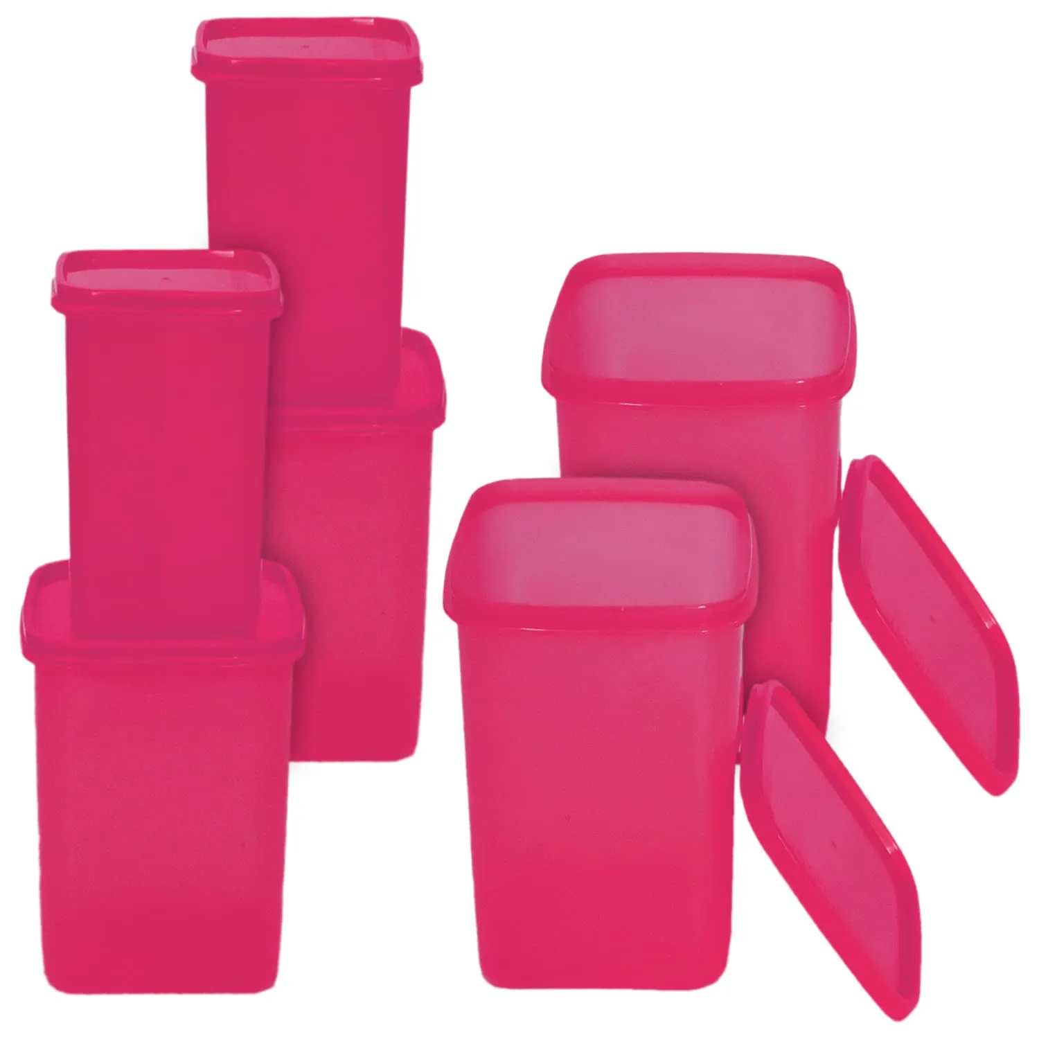 Heart Home Multiuses BPA Free Leak Proof, Dishwasher/Freezer Safe Plastic Storage Container with Lid, 3000ml, 2000ml & 1000ml, Set of 6 (Pink)-50HH01726