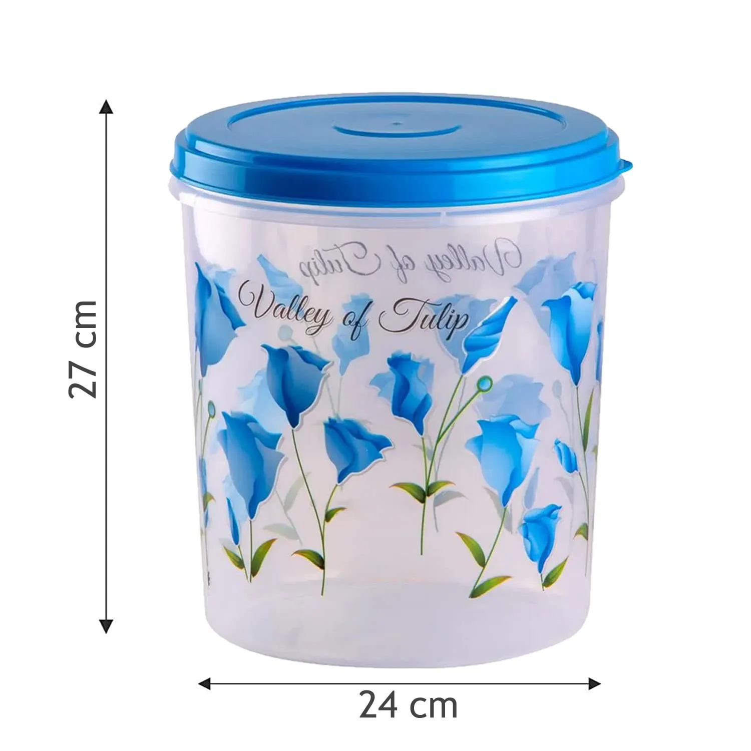 Heart Home Plastic Container|Container for Kitchen Storage Set|Air Tight Container|Tulip Printed 5 Litre,7 Litre,10 Litre Containers|Set of 3 (Sky Blue)