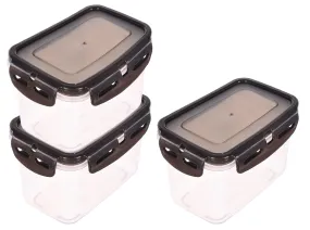 Heart Home Plastic Food Storage Container/Box For cookies, nuts, beans, chutneys With Airtight Lock Lid, 600ml Pack of 3 (Black)-46HH0525