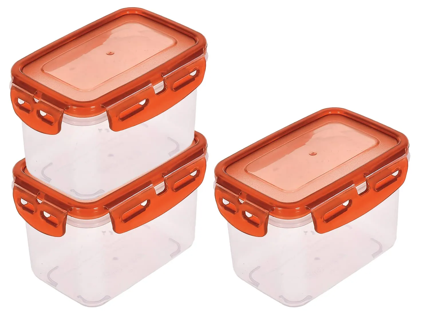 Heart Home Plastic Food Storage Container/Box For cookies, nuts, beans, chutneys With Airtight Lock Lid, 600ml Pack of 3 (Brown)-46HH0535