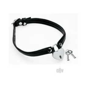 Heart Lock Leather Choker With Lock And Key - Black