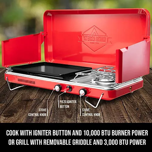 Hike Crew 2-in-1 Gas Camping Stove | Portable Propane Grill/Stove