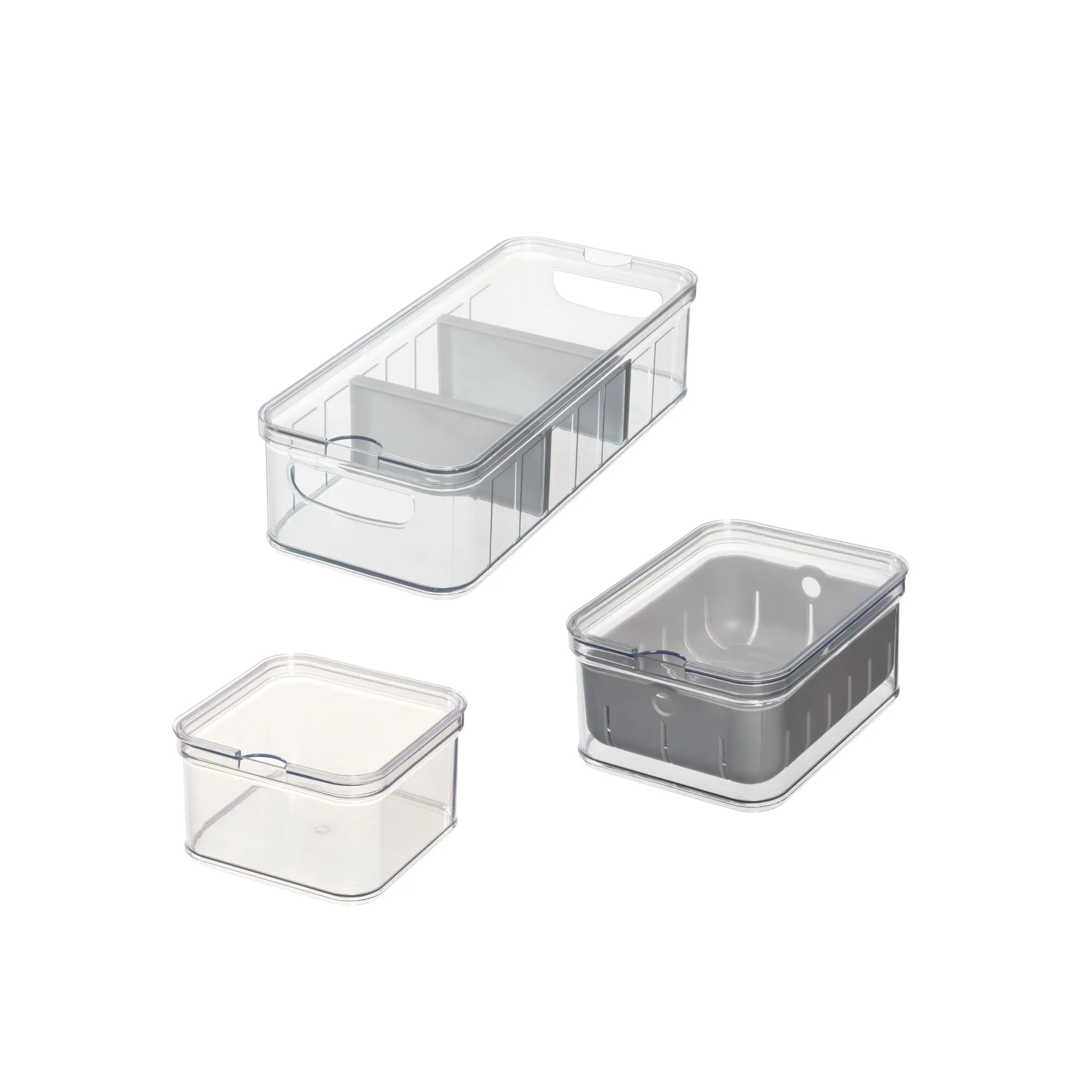 iDesign 3-Piece Recycled Plastic Crisp Fridge Bin Set with Lids