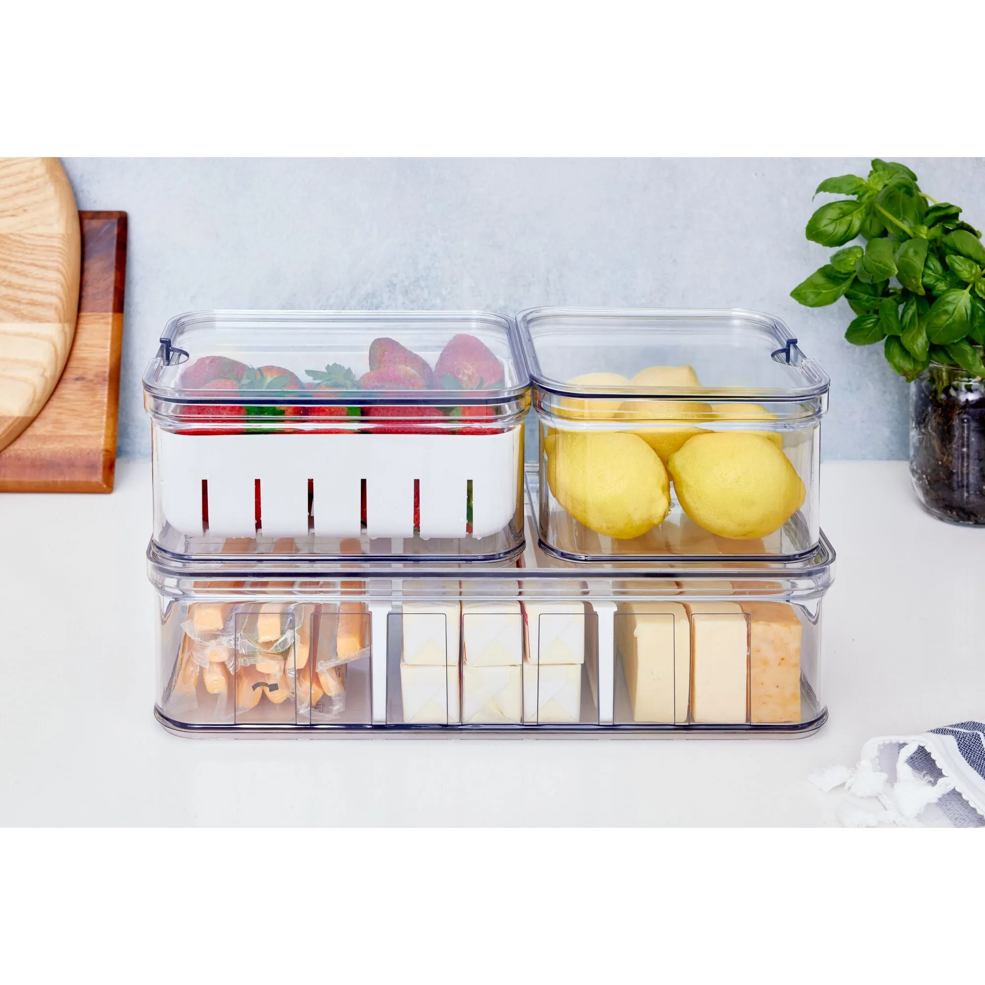 iDesign 3-Piece Recycled Plastic Crisp Fridge Bin Set with Lids