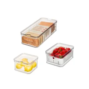 iDesign 3-Piece Recycled Plastic Crisp Fridge Bin Set with Lids