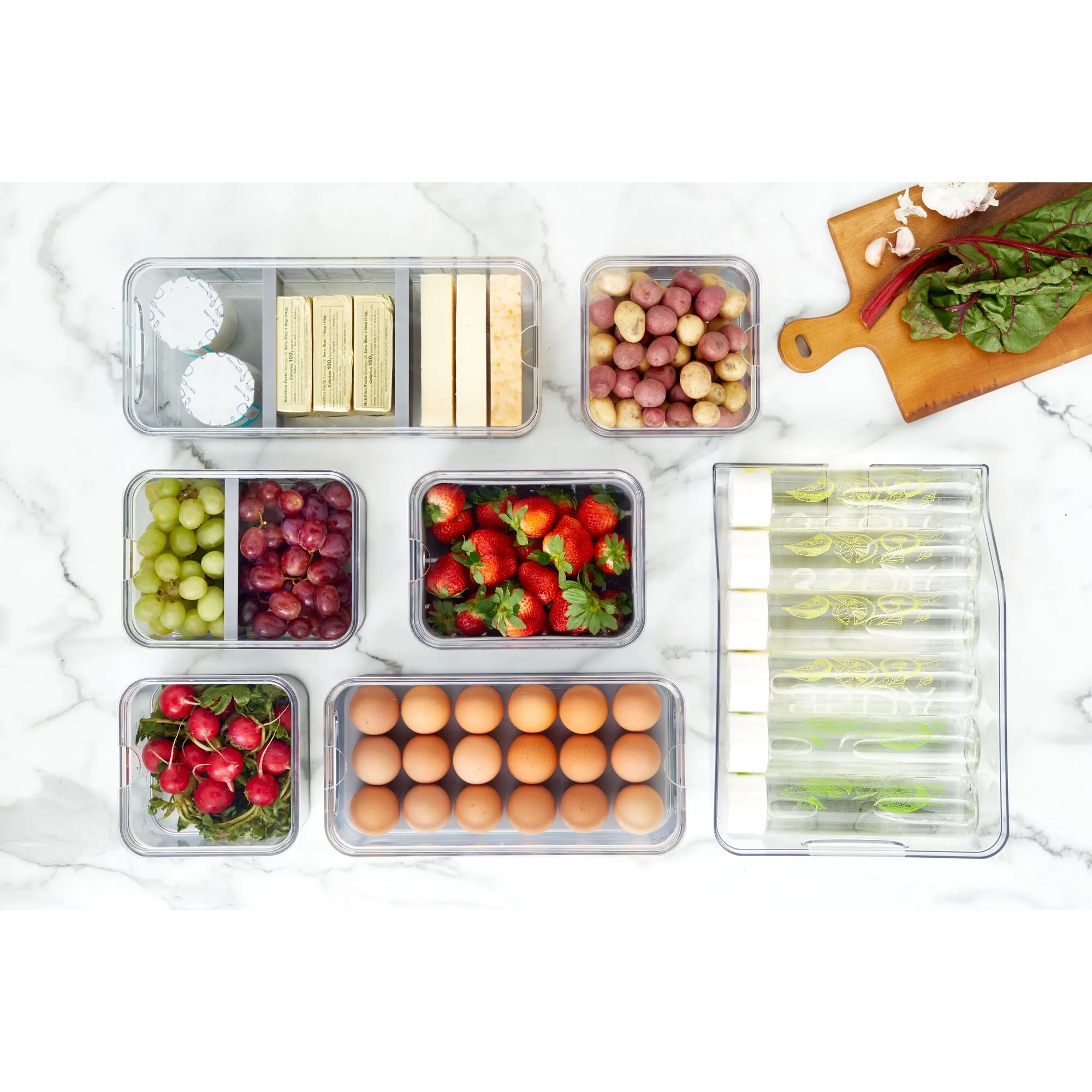 iDesign 7-Piece Recycled Plastic Crisp Refrigerator Organizer Bin Set with Lids