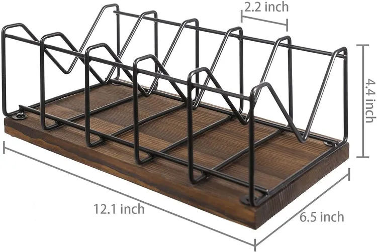 Industrial Burnt Wood and Matte Black Metal CD Storage Rack, Holds 25 CD Cases