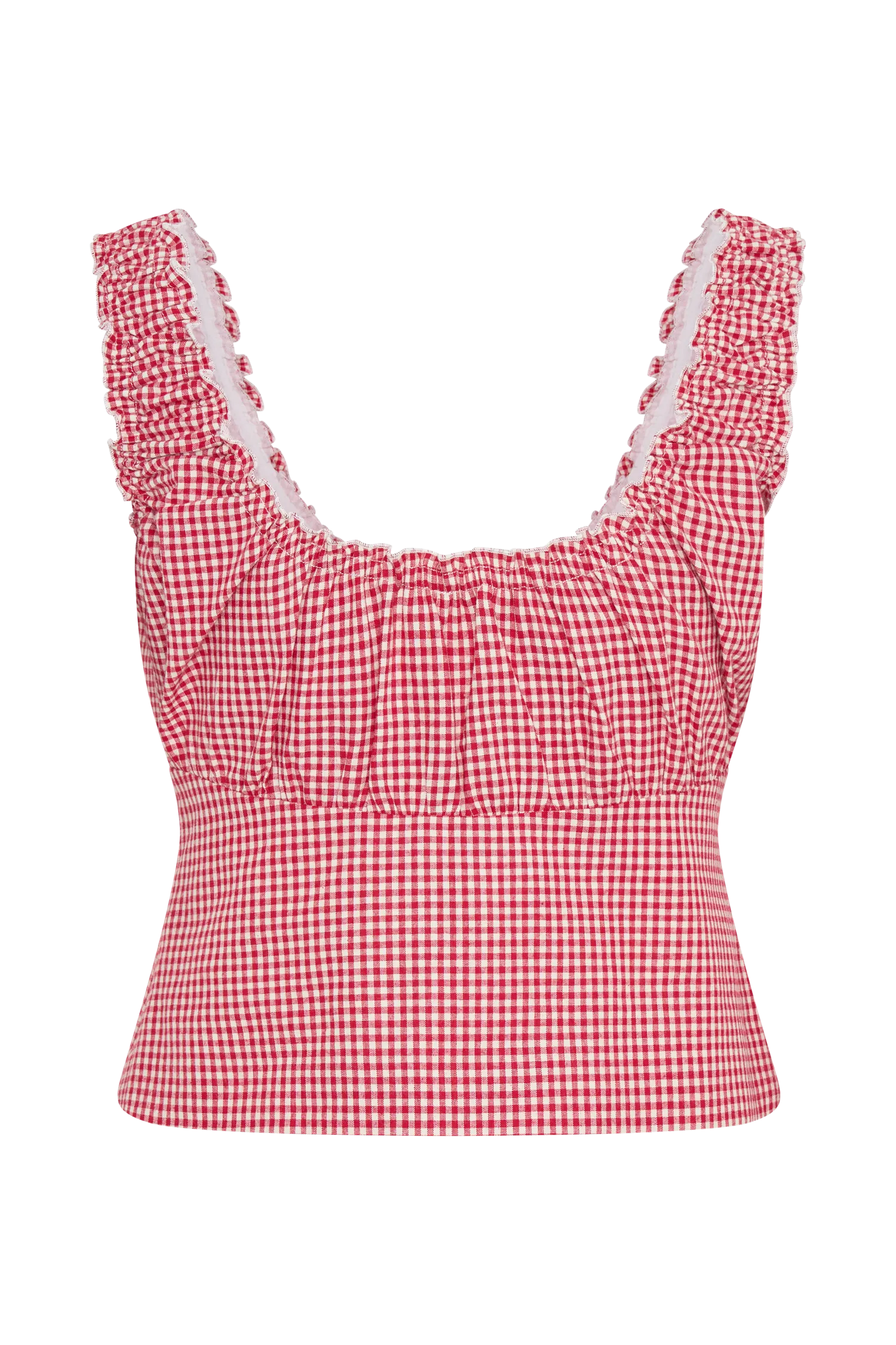 Ines Sleeveless Ruched Top - Red Gingham