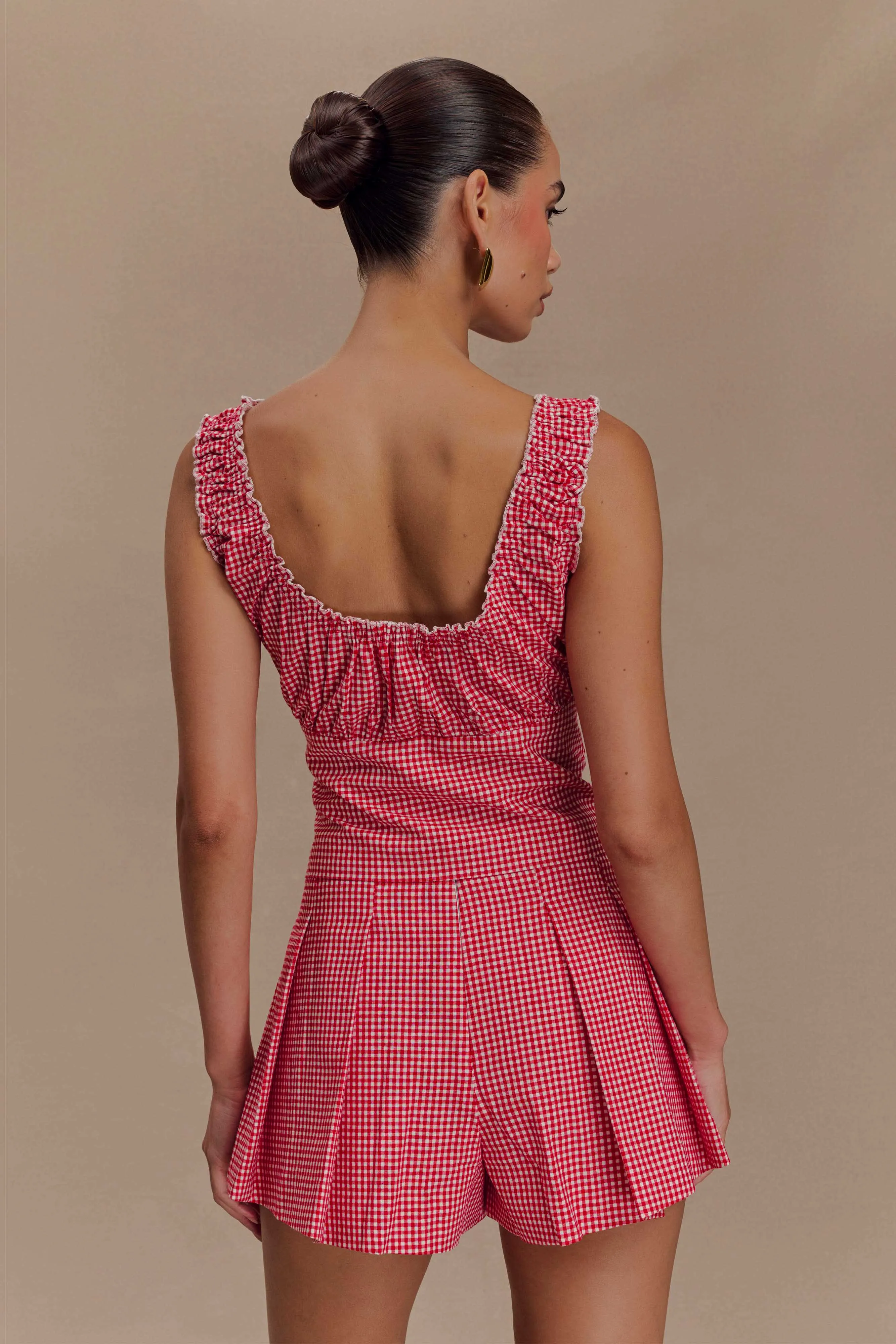 Ines Sleeveless Ruched Top - Red Gingham