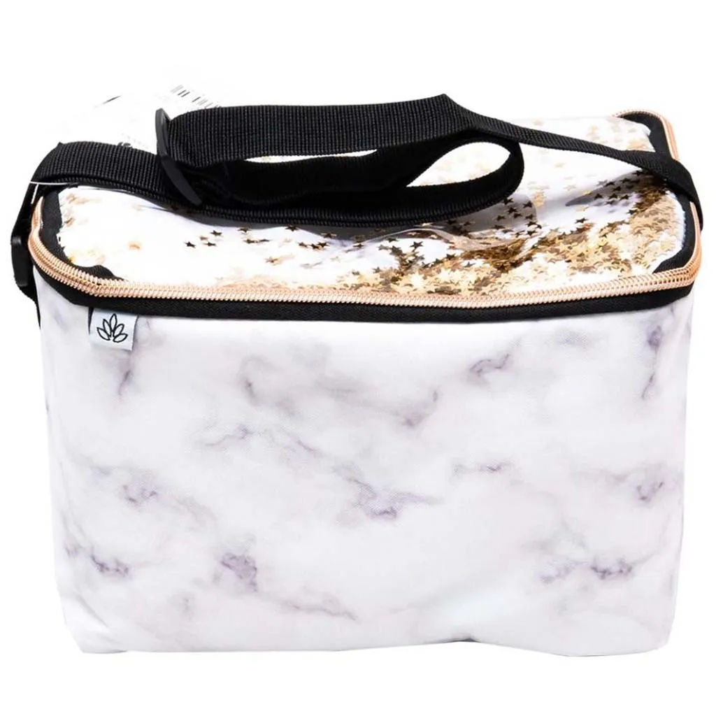 Insulated Lunch Tote Marble With Glitter Confetti Black White