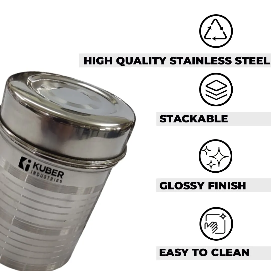 Kuber Industries Stainless Steel Kitchen Containers Set | Durable & Stackable | Storage Canisters for Tea, Coffee & Sugar | Kitchen Storage Container Set of 3 - Assorted (Pack Of 4)