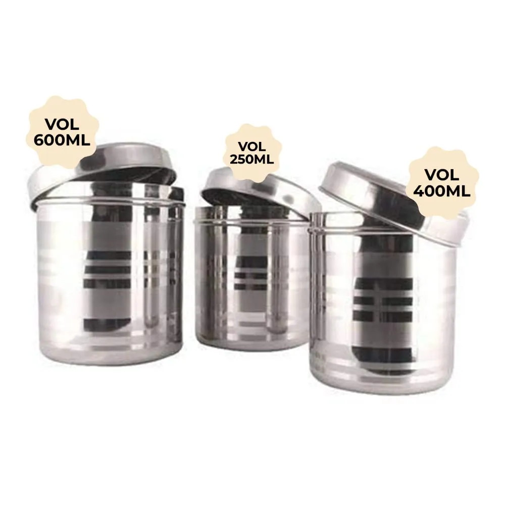 Kuber Industries Stainless Steel Kitchen Containers Set | Durable & Stackable | Storage Canisters for Tea, Coffee & Sugar | Kitchen Storage Container Set of 3 - Assorted (Pack Of 4)