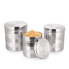 Kuber Industries Stainless Steel Kitchen Containers Set | Durable & Stackable | Storage Canisters for Tea, Coffee & Sugar | Kitchen Storage Container Set of 3 - Assorted (Pack Of 4)