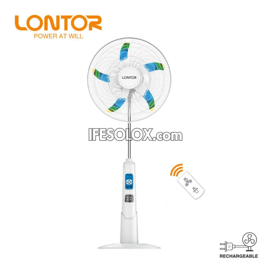 LONTOR 18" Rechargeable Standing Solar Fan with 5-Blades, Remote and Night Light (CTL-CF034R-18-C) - Brand New