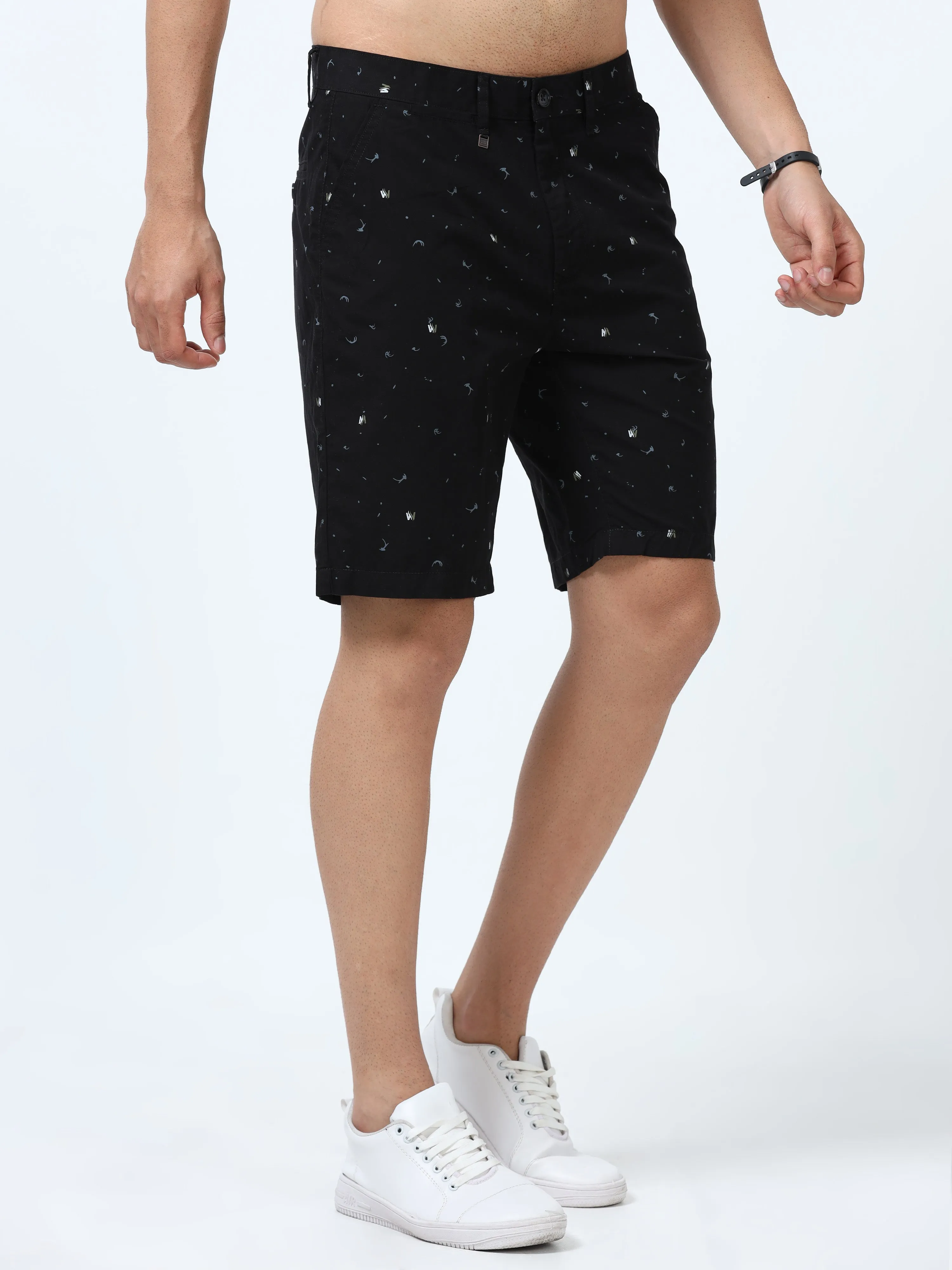 Men Black Relaxed Fit Satin Printed Shorts