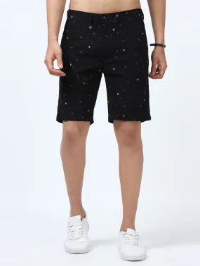 Men Black Relaxed Fit Satin Printed Shorts