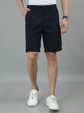 Men Navy Relaxed Fit Twill Printed Shorts