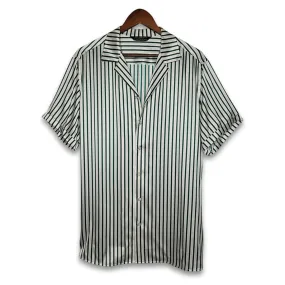 Mens Green Stripe Short Sleeve Silk Shirt