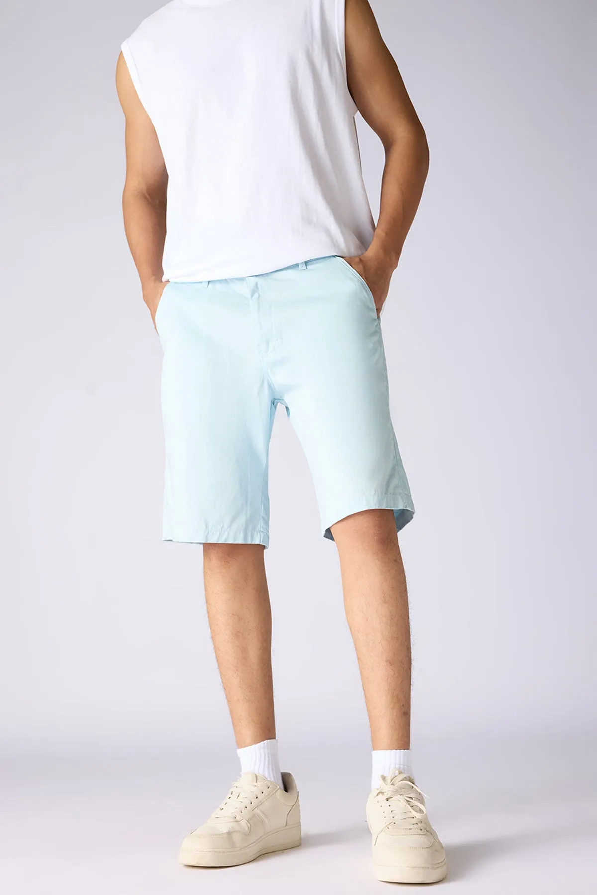 Men's Light Blue Denim Effect Shorts