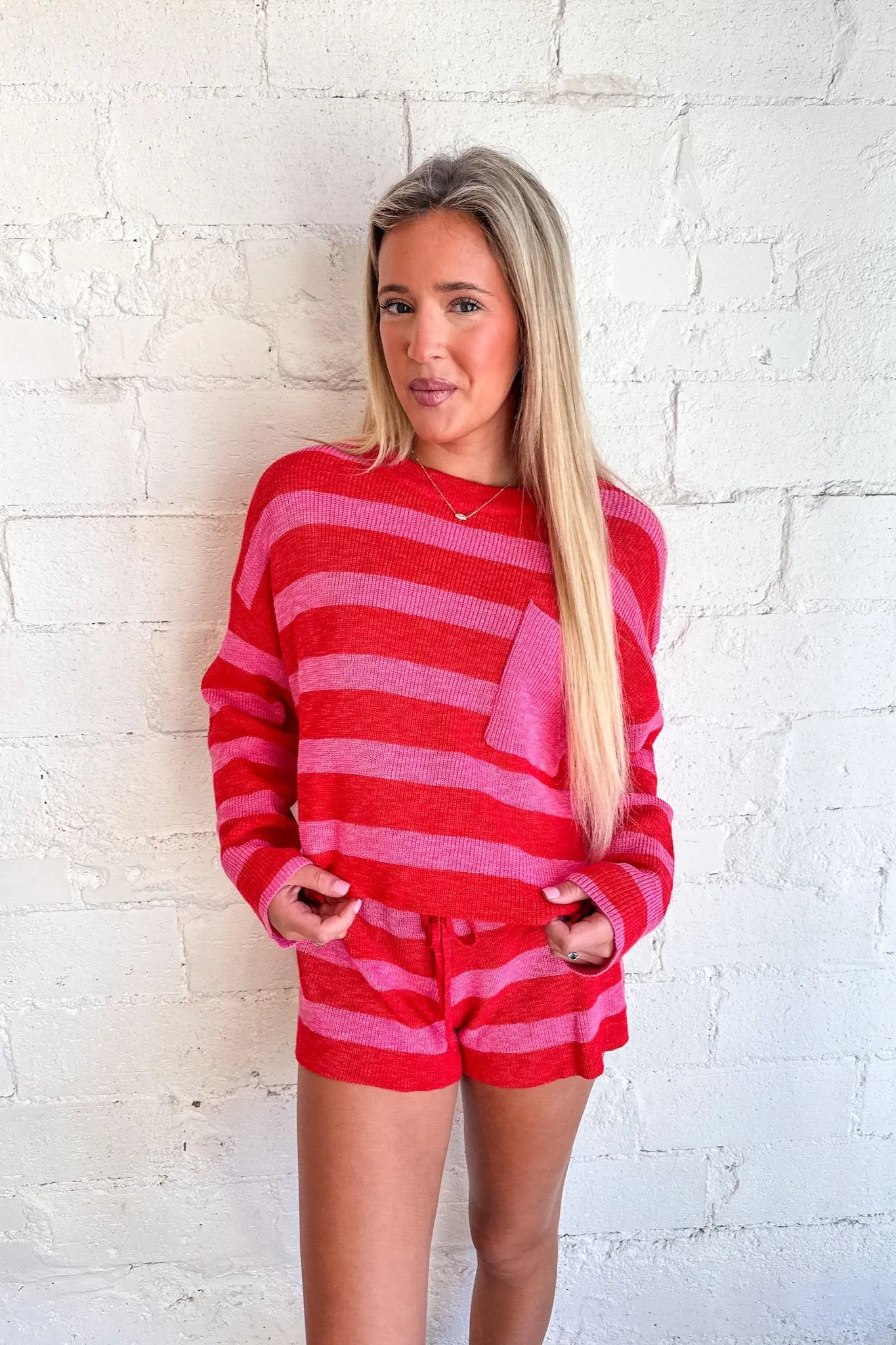 Red and Hot Pink Stripe Shorts