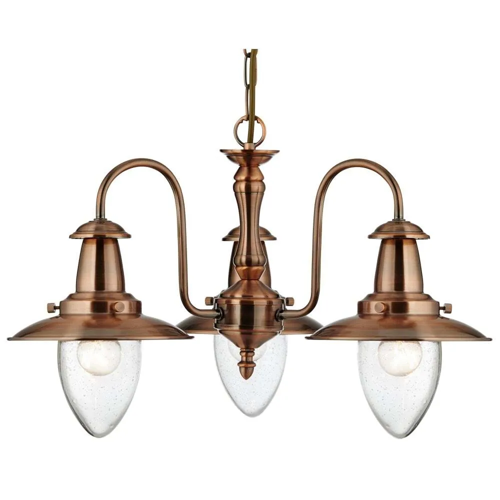 Searchlight 5333-3CU Fisherman - 3 Light Ceiling Copper With Seeded Glass Shades