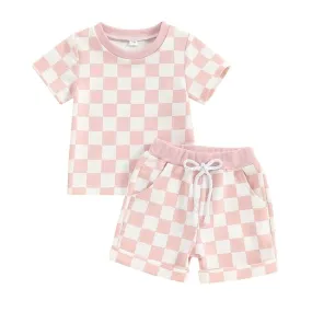 Short Sleeve Pink Checkered Baby Set