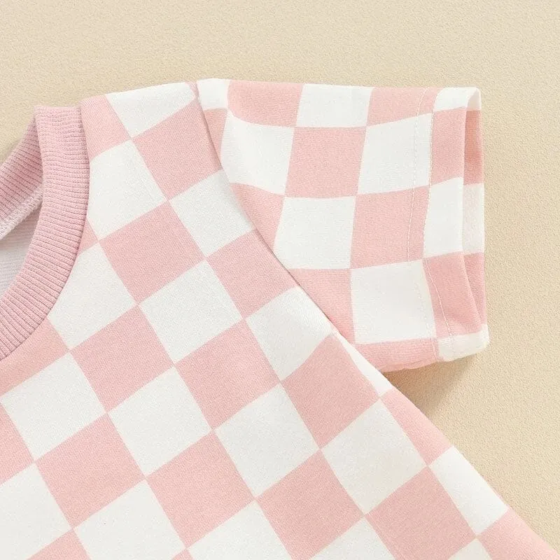 Short Sleeve Pink Checkered Baby Set