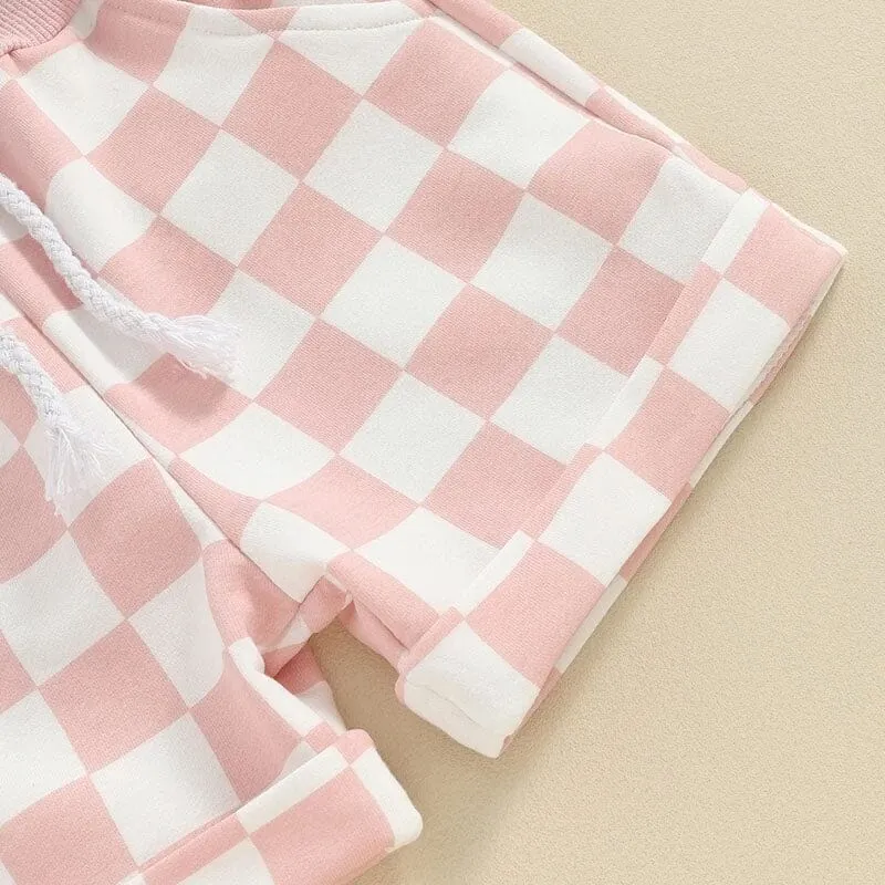 Short Sleeve Pink Checkered Baby Set