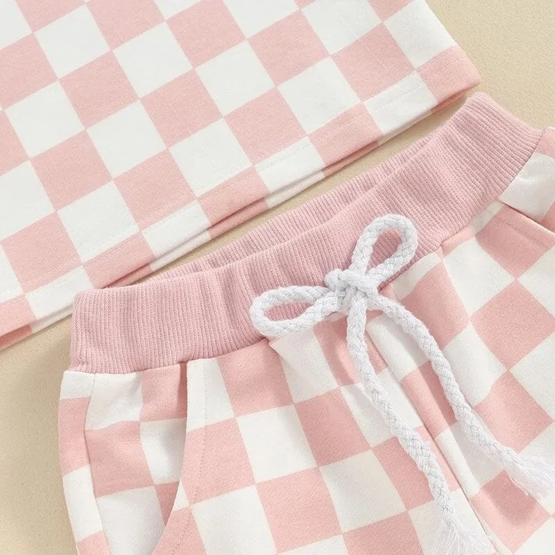 Short Sleeve Pink Checkered Baby Set