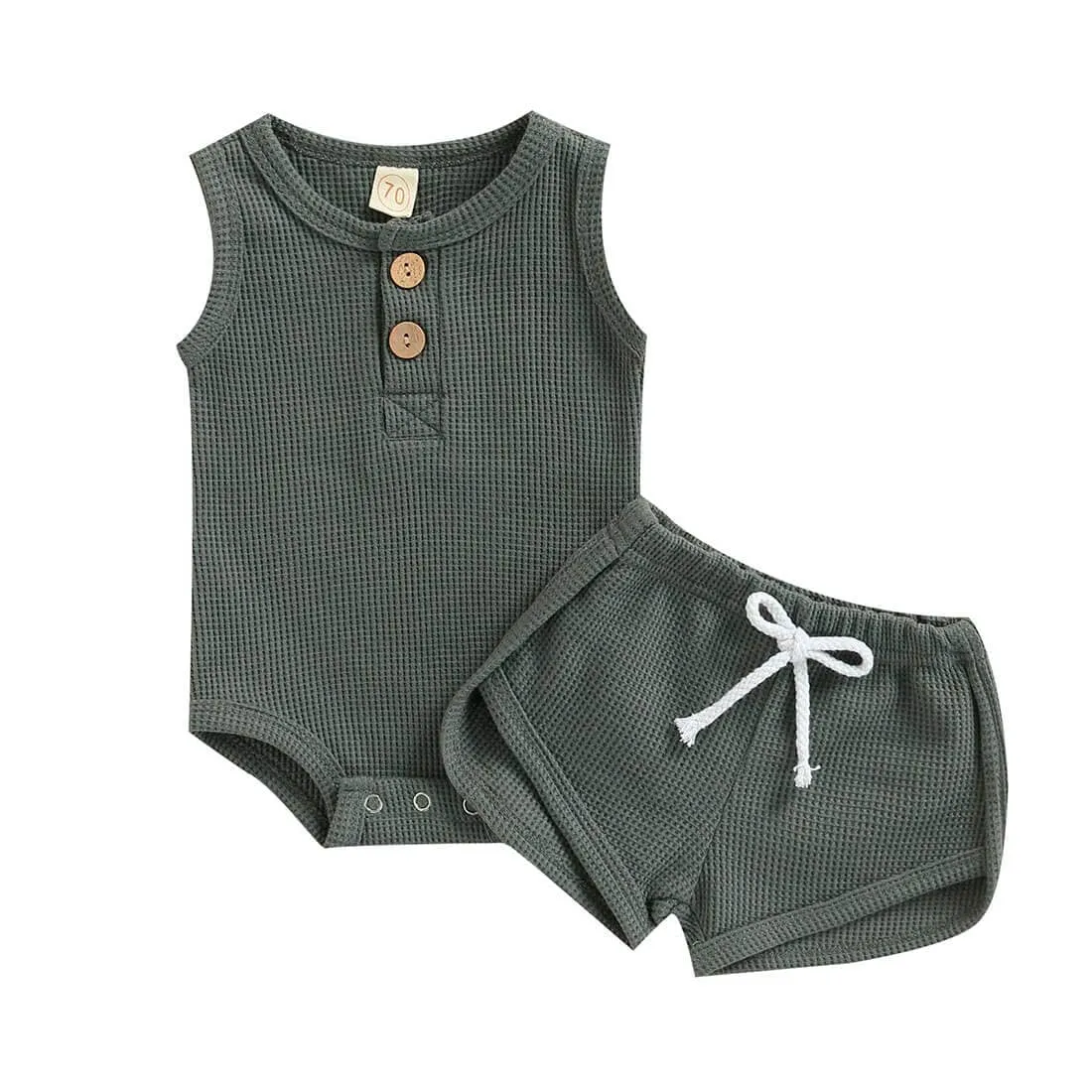 Sleeveless Solid Waffle Baby Set