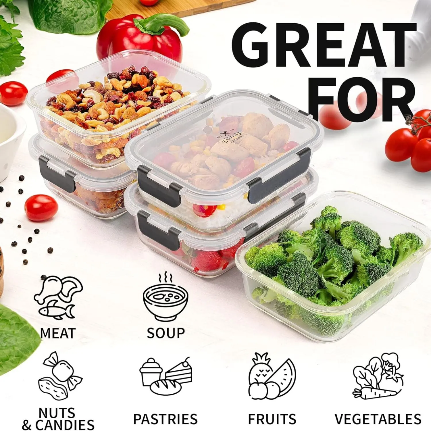 Snap Lock Glass Food Containers