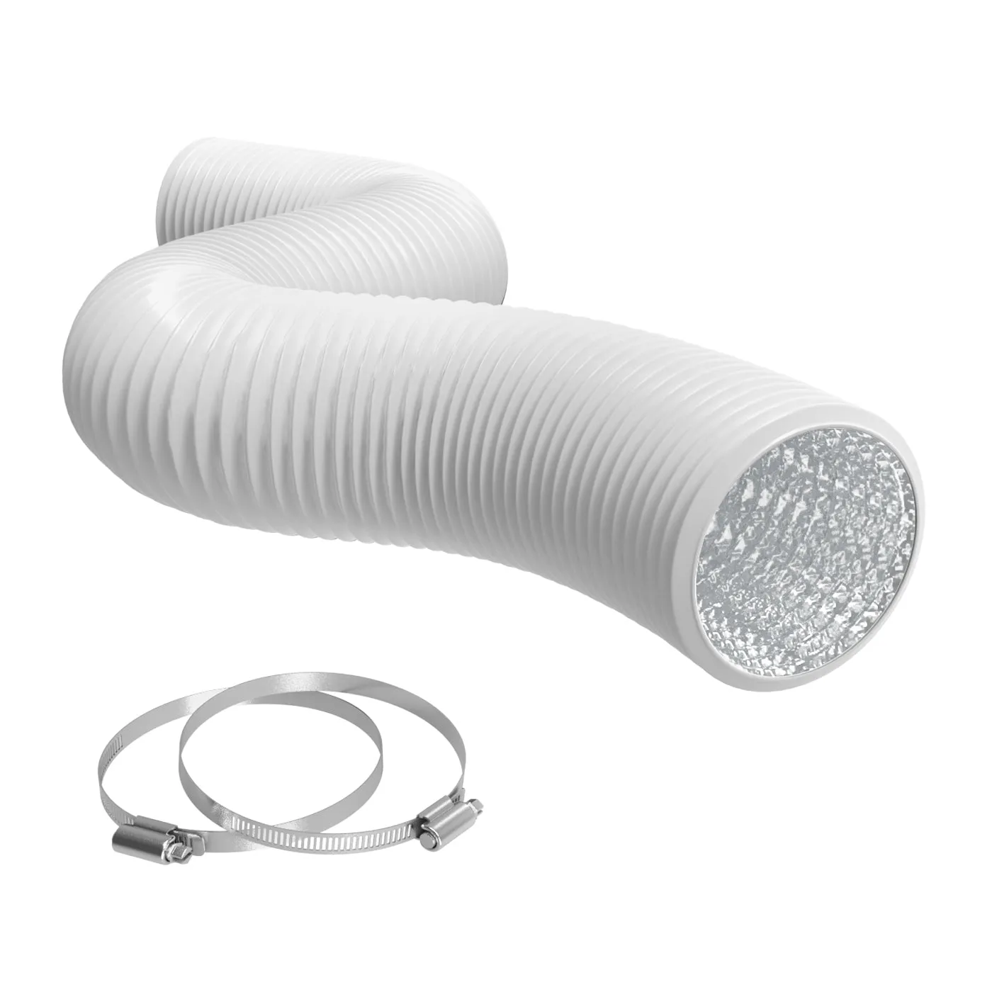 TerraBloom 8" Air Duct - 25 FT Long, White Flexible Ducting with 2 Clamps