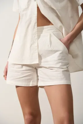 White Linen Blend Shorts