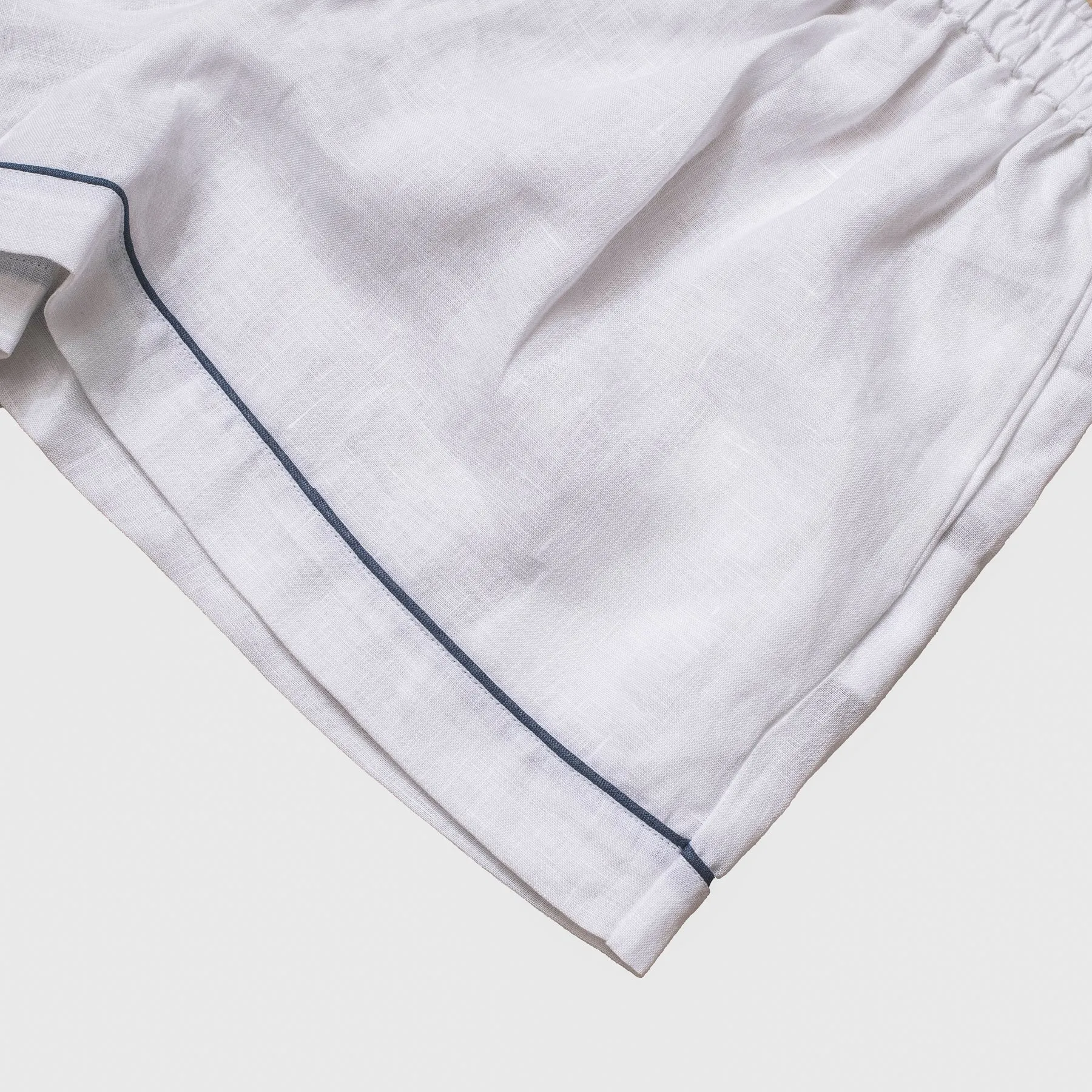 White Linen Pajama Shorts Set