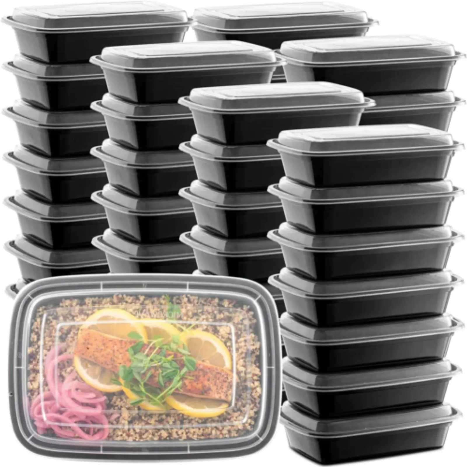 *WHOLESALE* 38oz. Black Rectangular Containers with clear lids | 150 ct/Case