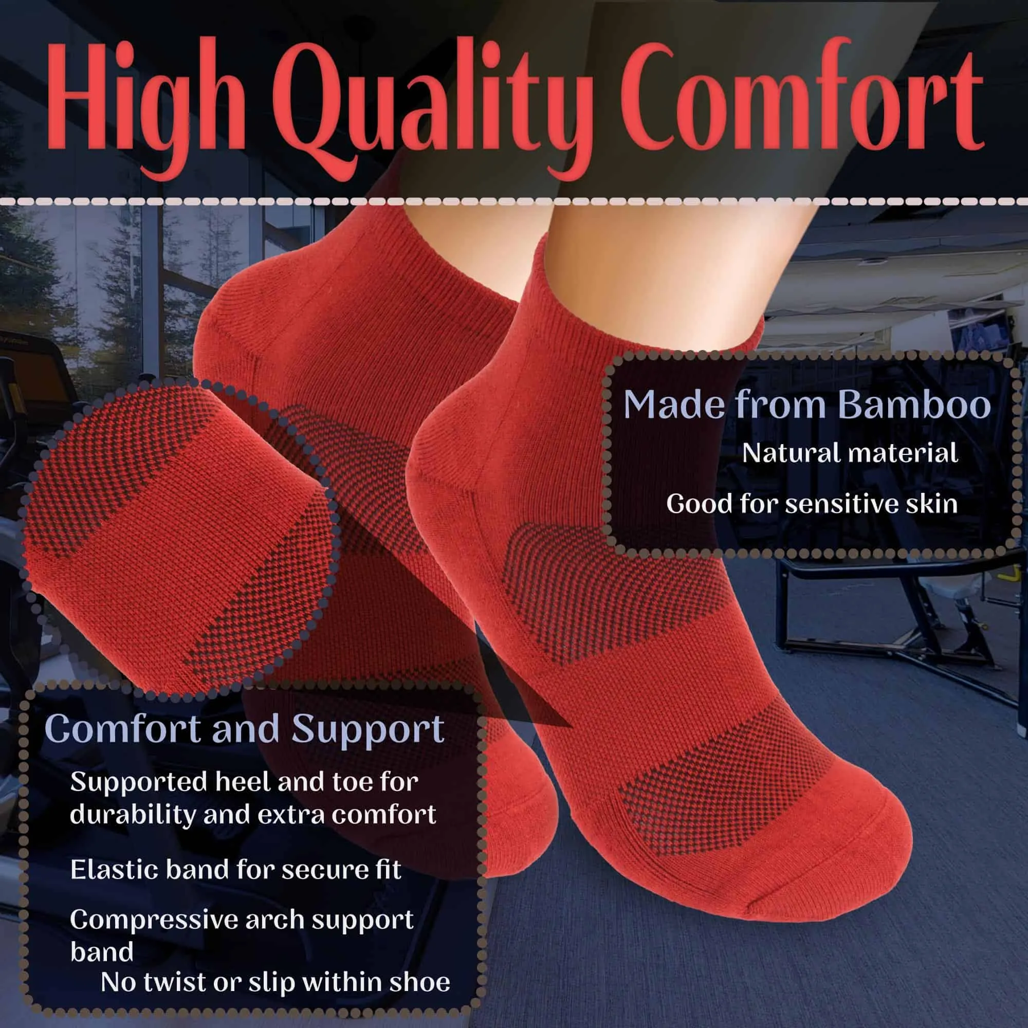 Women's Rayon from Bamboo Fiber Sports Superior Wicking Athletic Quarter Socks